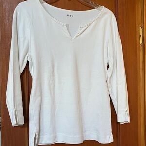 Three Dots White 3/4 Sleeve Top XL 100% Combed Cotton